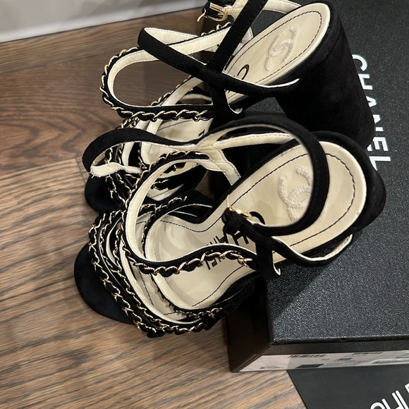 Authentic black suede Chanel sandals. 19p collection.  Purchased at Hirshleifers - Picture 6 of 9